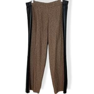 St. John knit pants speckled brown black leather 12